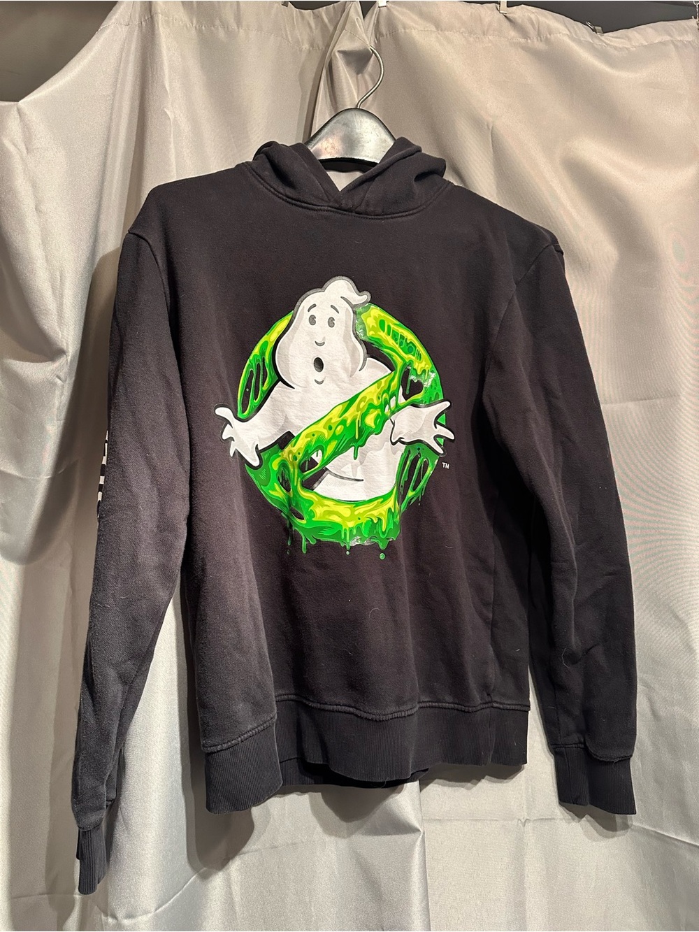 H&M Black Hoodie with Neon Green Ghostbusters Graphic -kids